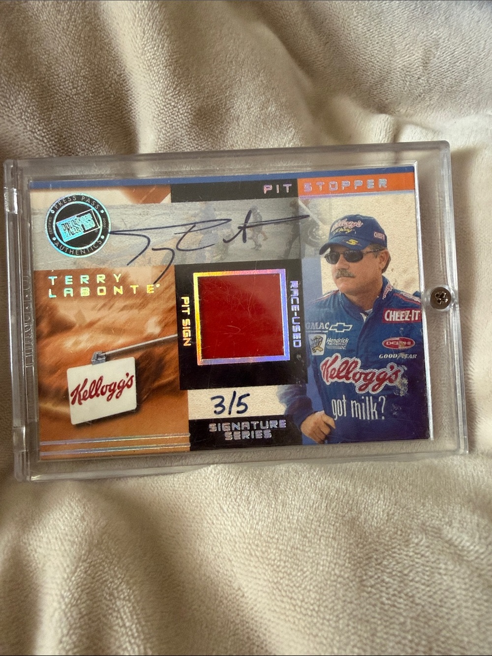 Terry Labonte Signed Kellogg's Racing Card with Red Memorabilia Patch